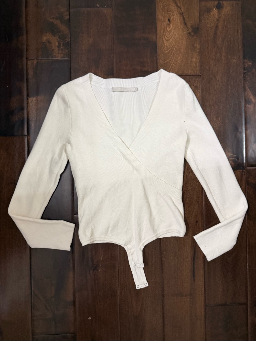 Crossover V-Neck White Long Sleeve Bodysuit